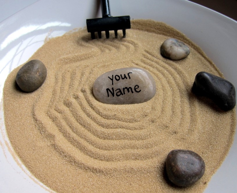 Mini Zen Garden with “Your Name” Stone