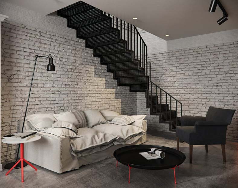 A Living Room with Mainly Brick Wall A Living Room with Mainly Brick Wall